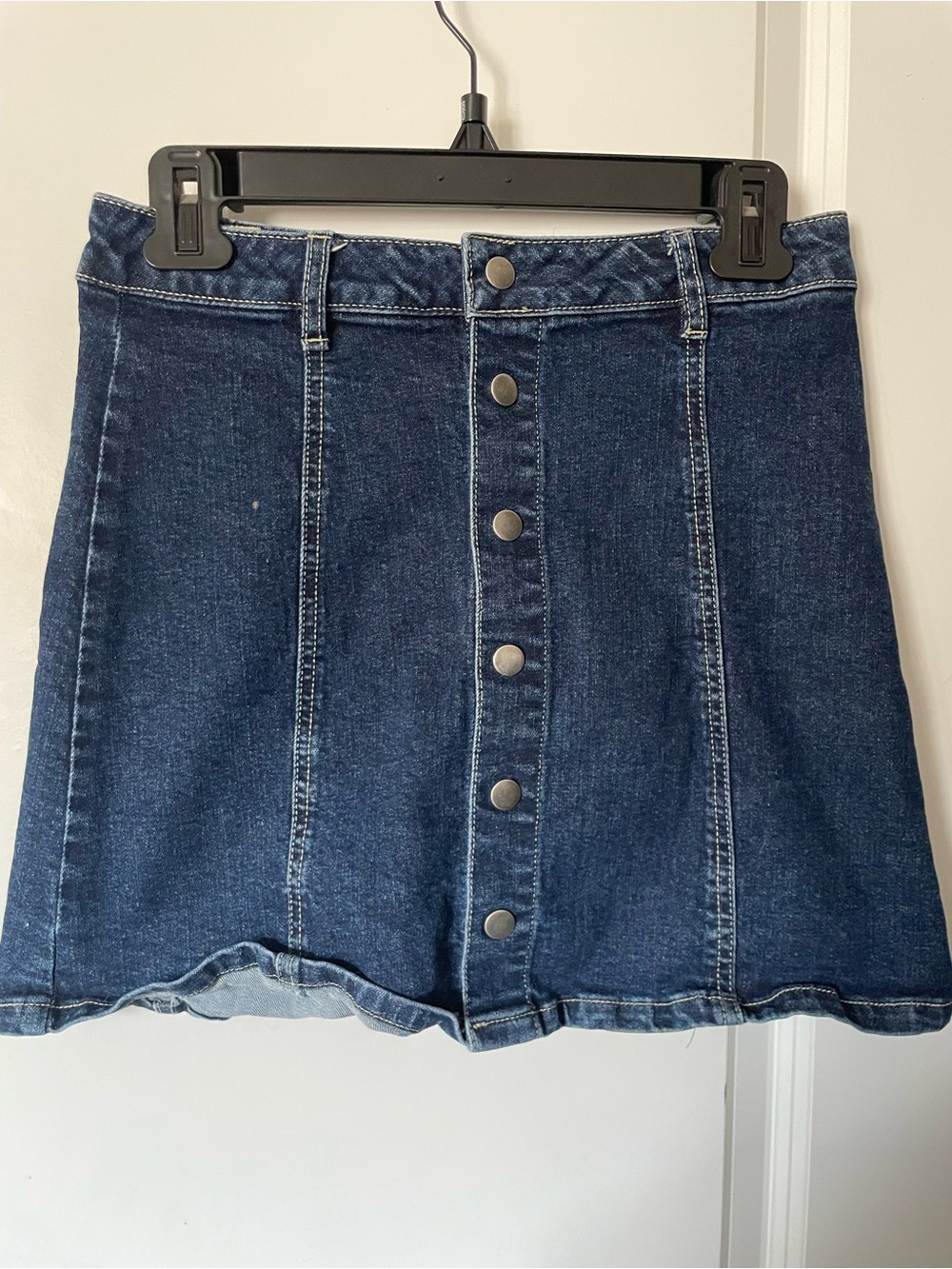 Women’s Dark Blue Denim Mini Skirt with Front Buttons
